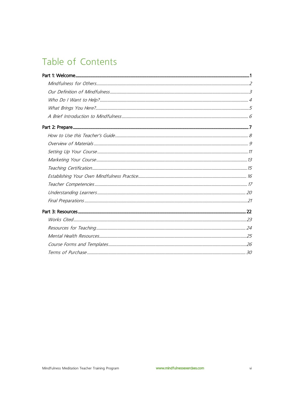 Actual table of contents