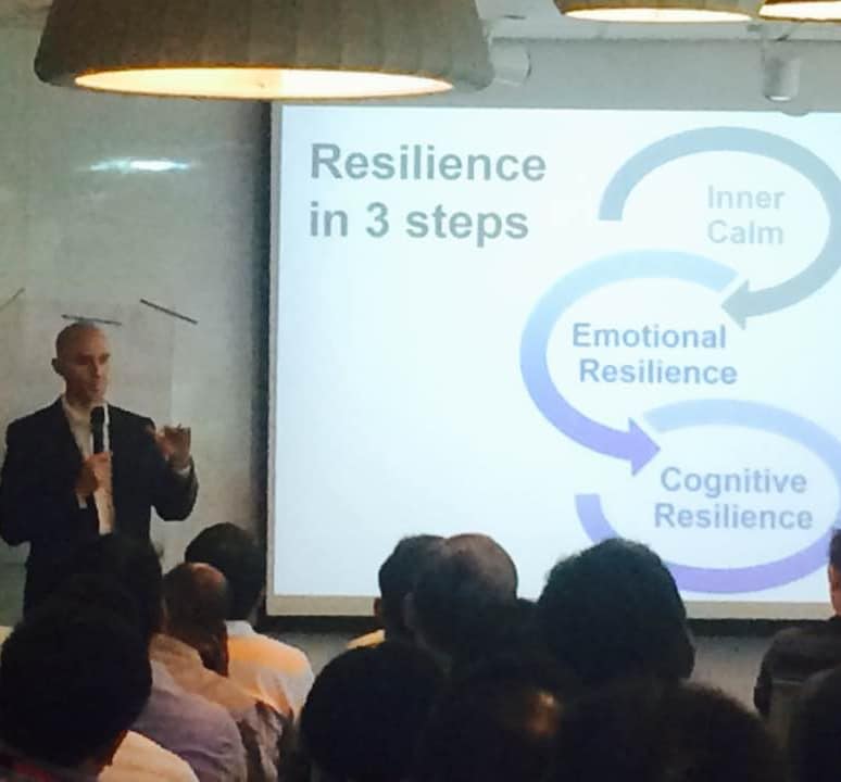 Sean Fargo presenting 'Resilience in 3 steps' to a live audience