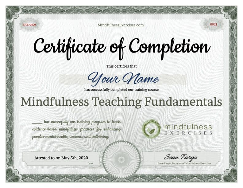 Mindfulness Teaching Fundamentals Course — Certificate Of Completion Mindfulness Teaching Fundamentals