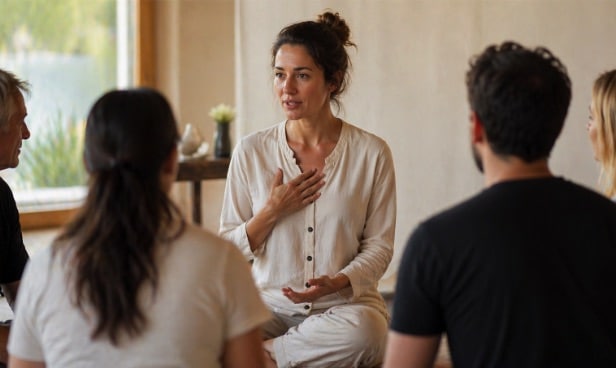 mindfulness teacher guiding a group session