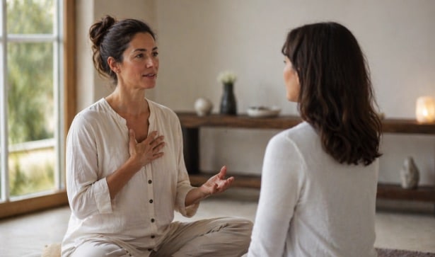 mindfulness teacher guiding a one-on-one mindfulness session